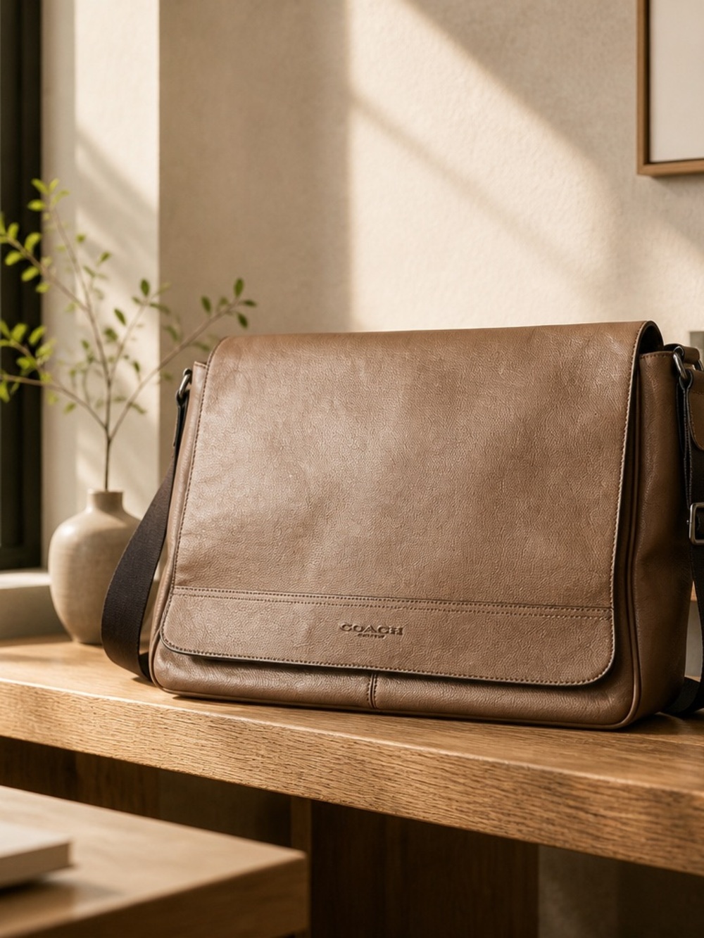 Coach Brown Leather Messenger Bag with Adjustable Strap